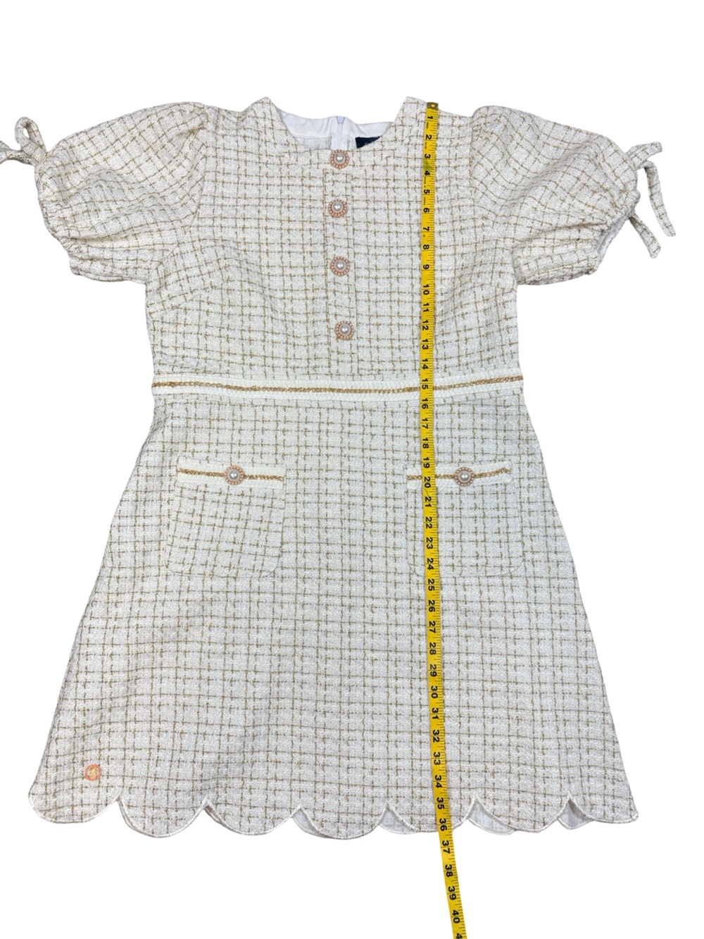 Simply Southern Cream Tweed Puff-Sleeve Scalloped Hem Mini Dress SzL - Picture 10 of 16